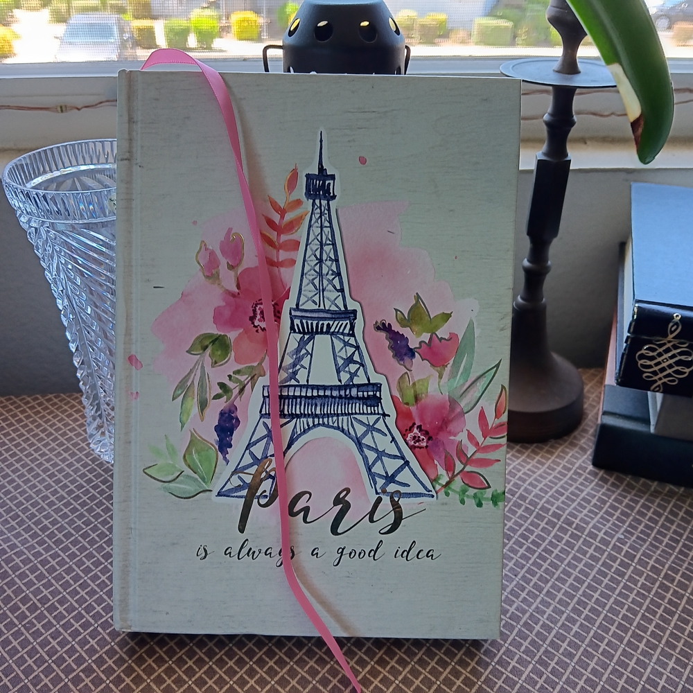 Paris Themed Notebook w/Pink Ribbon, Gold Leaf Edges Nwots.